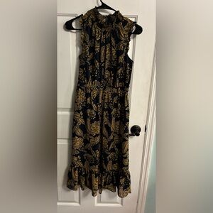 J. Crew Black Midi Dress with Gold Floral Print